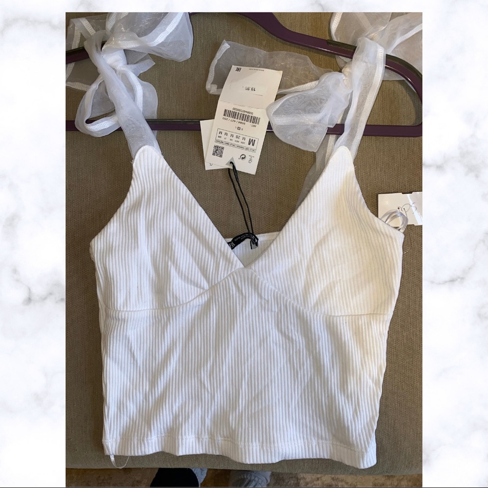 Zara ribbon tie strap ribbed crop top
